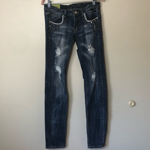 Machine Pour Neuf Mode Brand Studded Jeans Size 5 - Picture 2 of 9